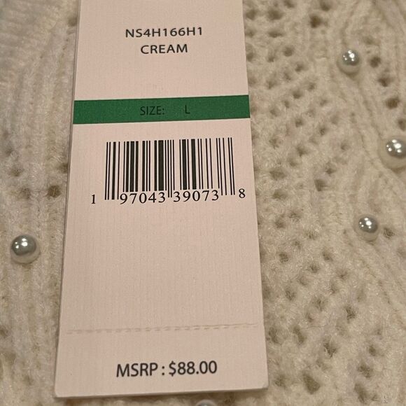 Nanette Lepore Cream V-Neck Sweater Pearl embellishment. - Picture 9 of 9